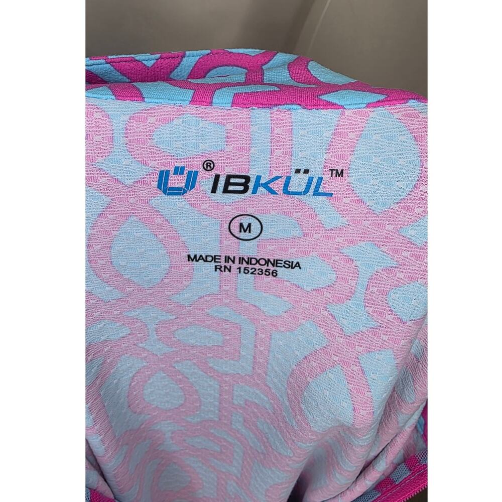 IBKUL Womens Medium Long Sleeve 1/4 Zip Golf Shirt UPF Pink Blue Geometric - Picture 7 of 10